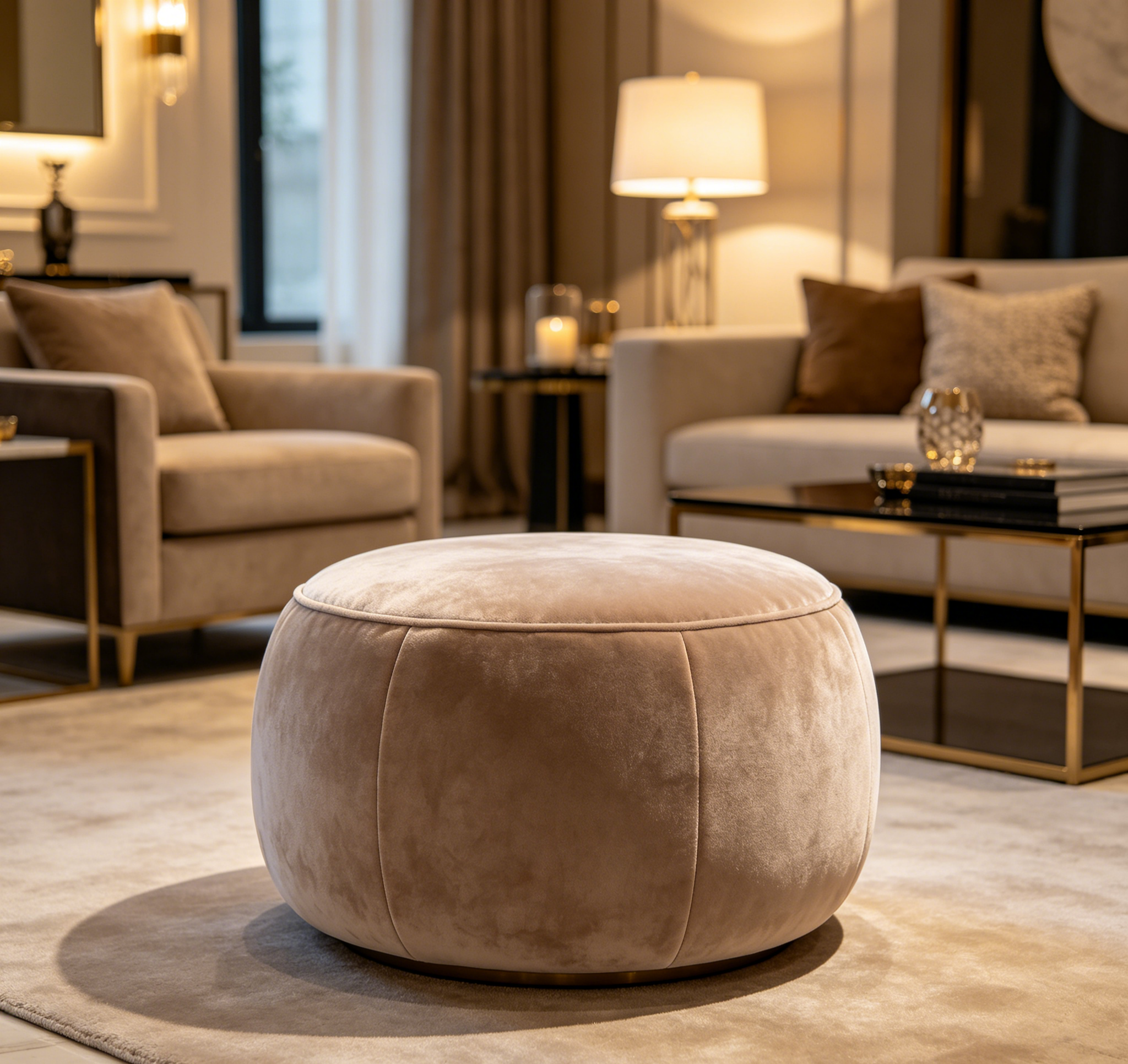 Round Velvet Footstool